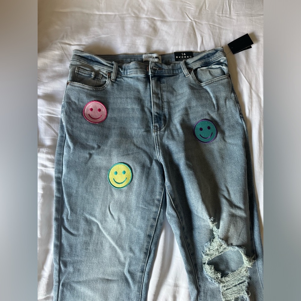 NWT Flare jeans with smiley patches